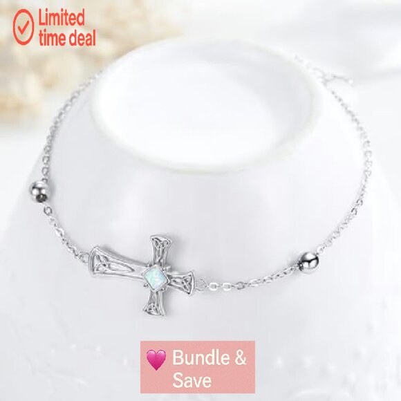 925 Sterling Silver Cross Bracelet Adjustable Faith Jewelry Gift - Picture 3 of 8